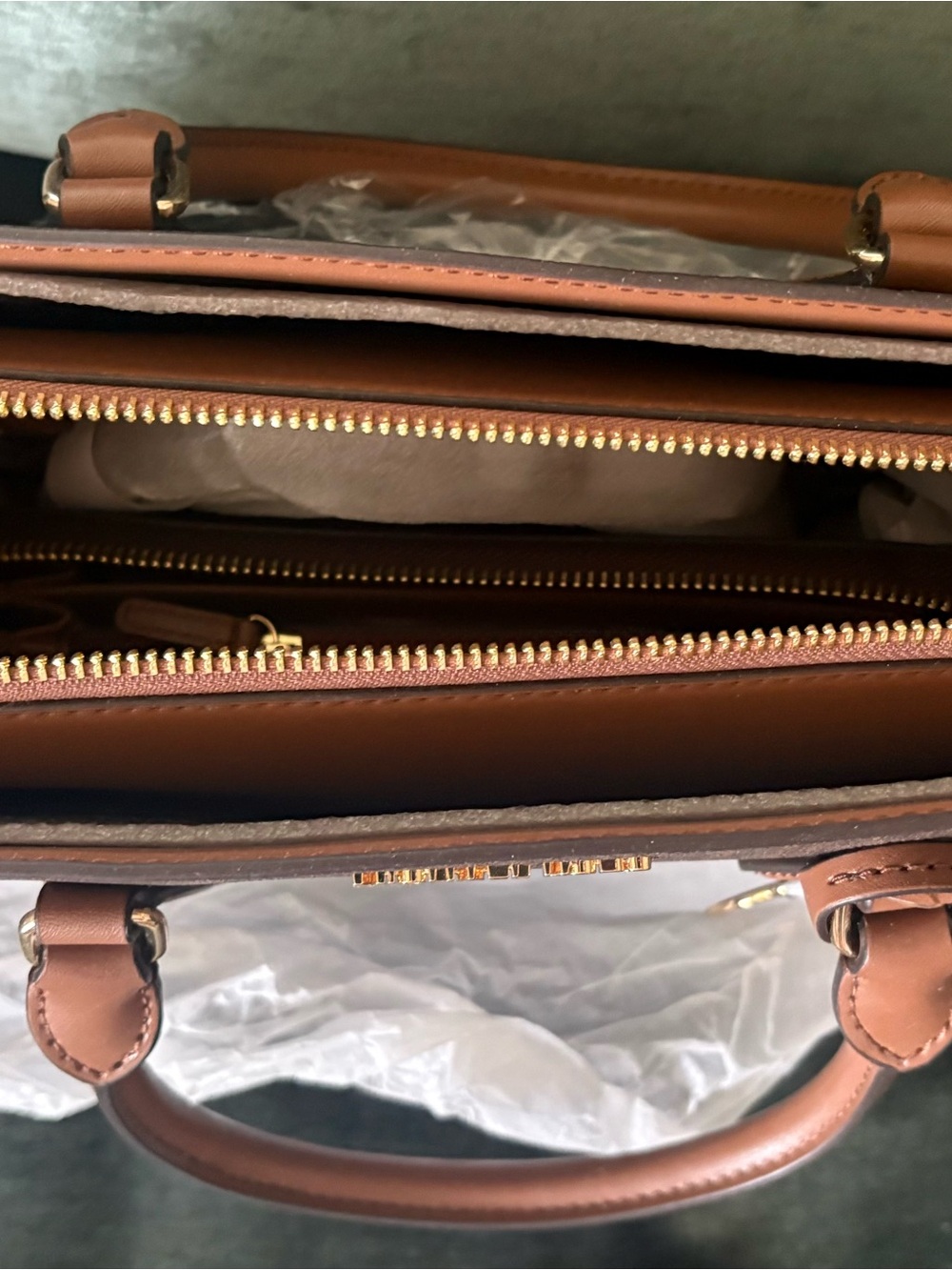 Michael Kors Brown Logo-Print Satchel with Gold Hardware - Picture 2 of 5